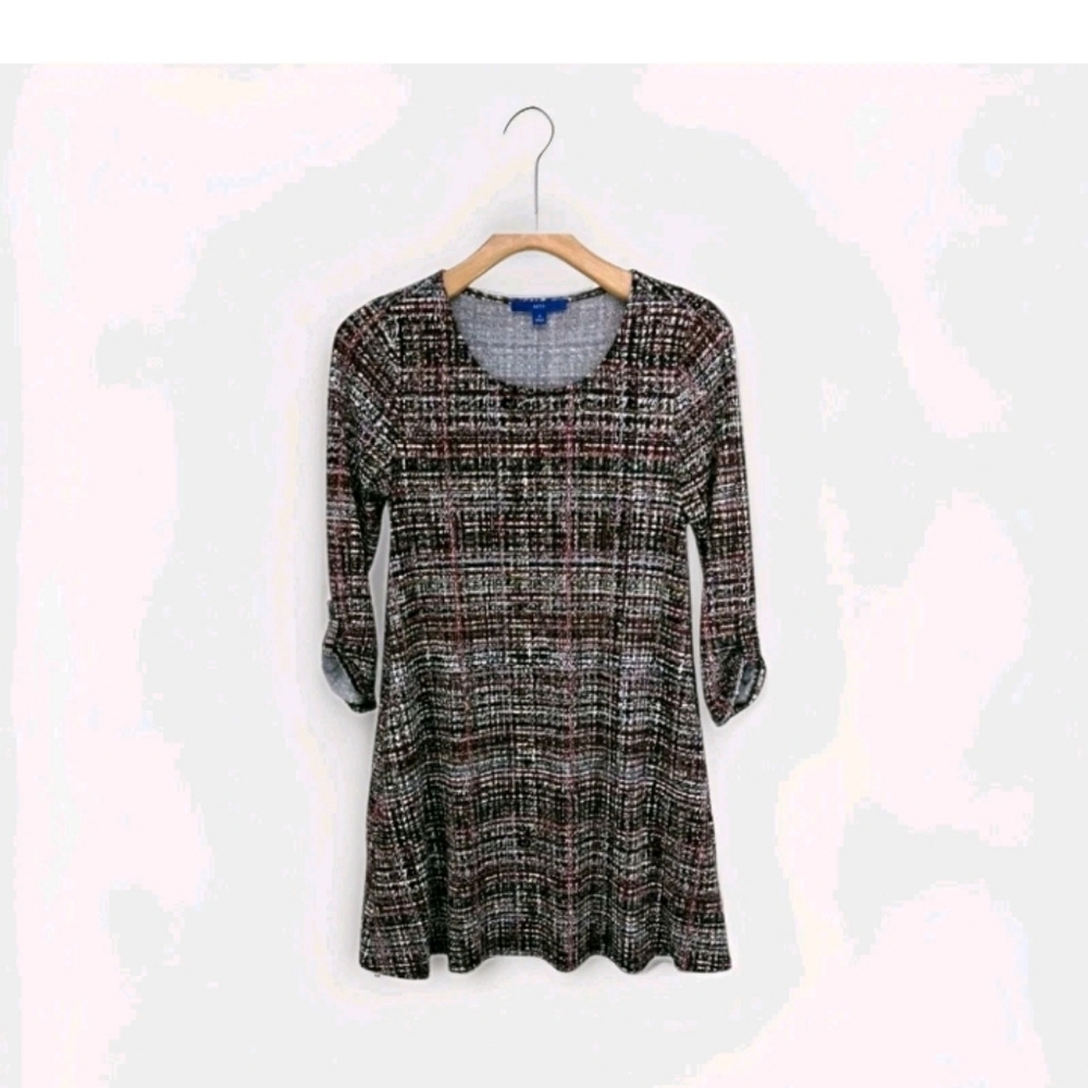 Apt. 9 Women's Medium Shift Dress 3/4 Sleeve Pockets Multicolor Tweed Textured